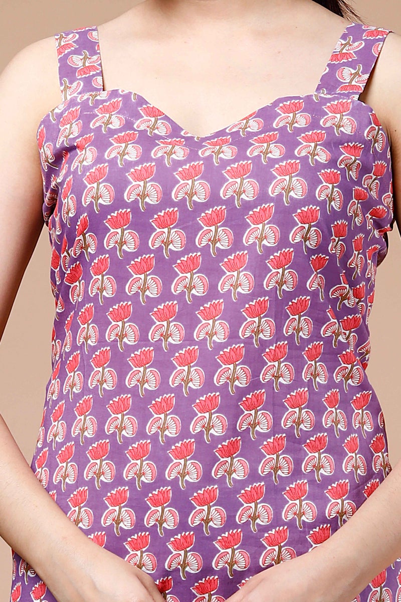 Miravan Purple Floral Printed Strappy Kurti for Women - Image 5
